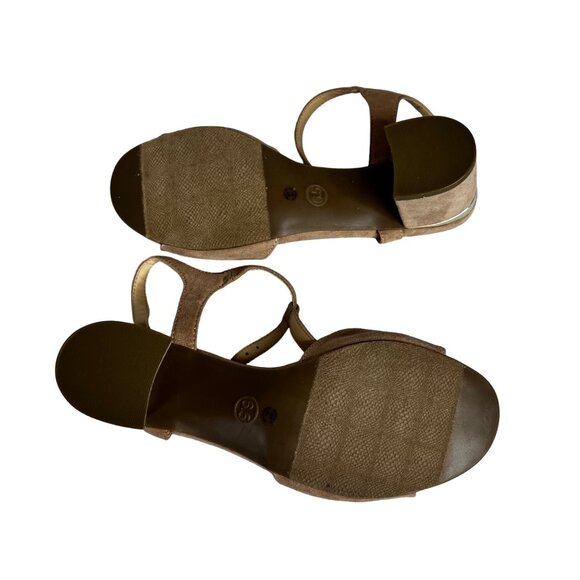 Liz Claiborne Lambert Sandals Womens Size 6.5 Tan Block Heel Suede - Picture 8 of 10